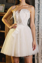 A-Line Beige Tulle Short Prom Dresses, Beige Cute Homecoming Dresses